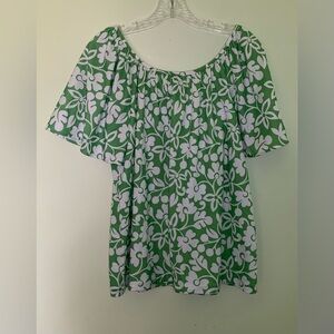 Floral Green and White Women's Top